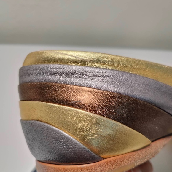 Miu Miu Open Toe Flats Sz 37, Gold, Bronze, Gray, Leather, Made in Italy - Picture 3 of 5